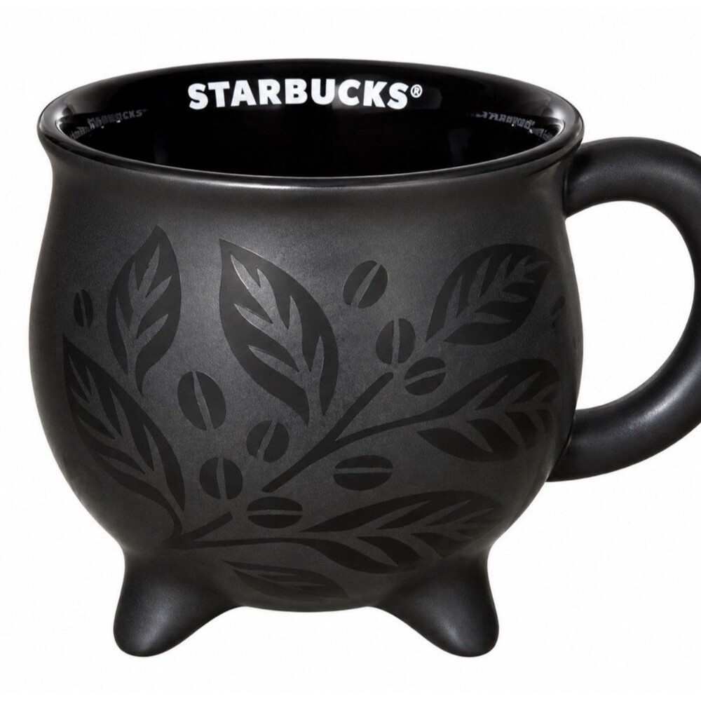 Starbucks Coffee Cauldron Mug 2026 Halloween Black Cup Embossed Leaves NWT